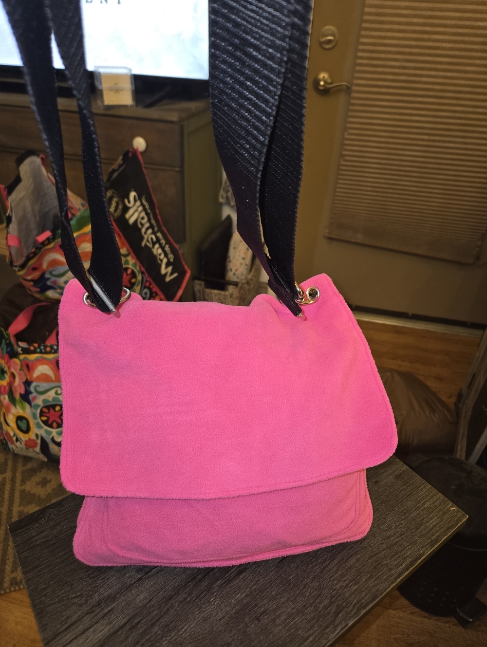 Vintage 1990s Y2K Old Navy Pink Fleece Slouchy Crossbody Messenger Tote Bag
